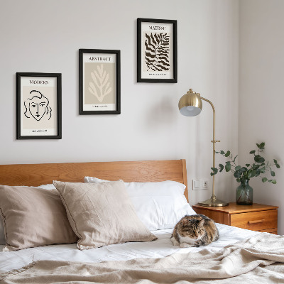Tavelvägg med 3 tavlor Illustrationer av ansikten och löv från Henri Matisses grafiska konst