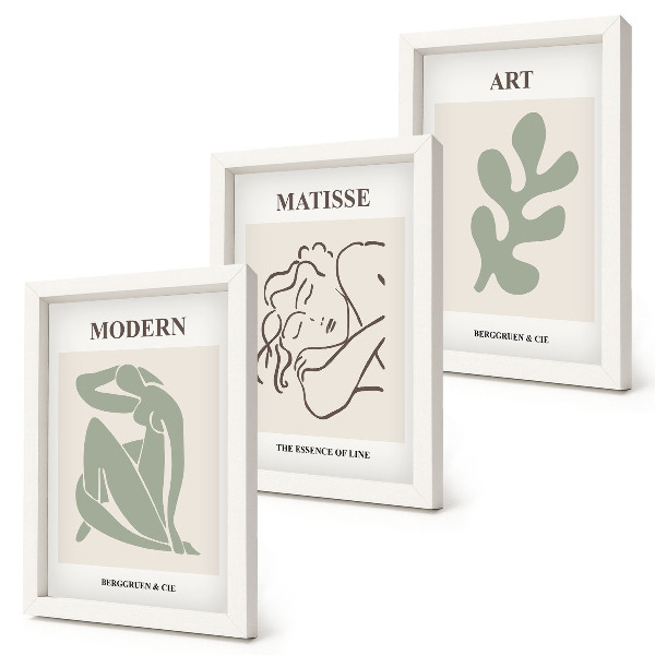Triptyk tavla med ram Snygga karaktärer och växter i minimalistisk design
