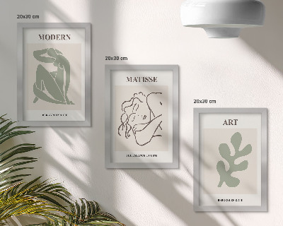 Triptyk tavla med ram Snygga karaktärer och växter i minimalistisk design