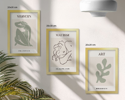 Triptyk tavla med ram Snygga karaktärer och växter i minimalistisk design