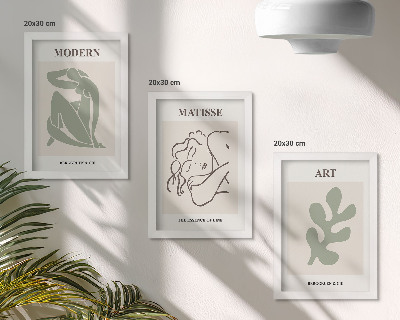 Triptyk tavla med ram Snygga karaktärer och växter i minimalistisk design