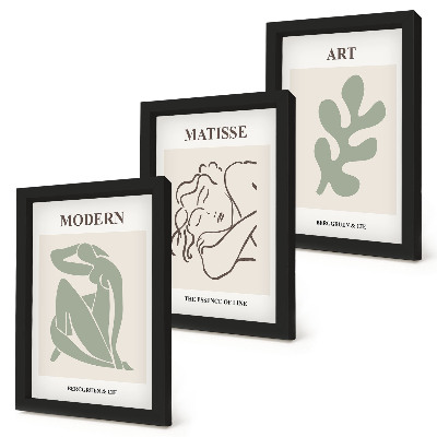 Triptyk tavla med ram Snygga karaktärer och växter i minimalistisk design