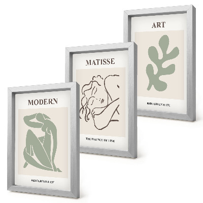 Triptyk tavla med ram Snygga karaktärer och växter i minimalistisk design
