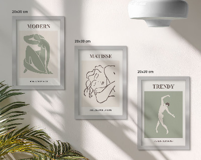 Triptyk tavla med ram Snygga karaktärer i minimalistiska former och färger