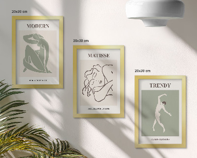 Triptyk tavla med ram Snygga karaktärer i minimalistiska former och färger