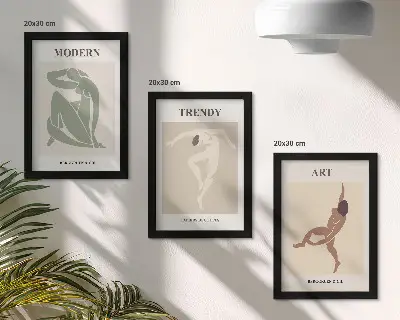 Tavelvägg med 3 tavlor i minimalistiska nyanser med snygga karaktärer