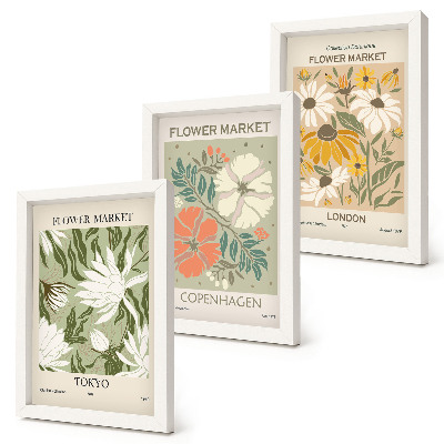 Triptyk tavla med ram Blommotiv från olika städer runt om i världen