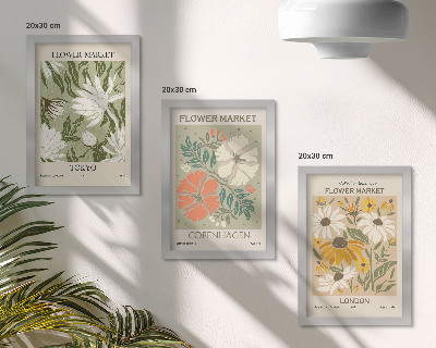Triptyk tavla med ram Blommotiv från olika städer runt om i världen