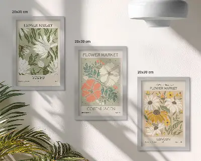 Triptyk med ram blommotiv från städer världen över