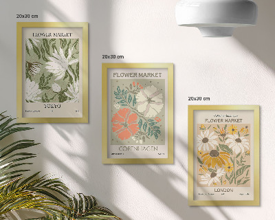 Triptyk tavla med ram Blommotiv från olika städer runt om i världen