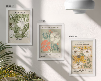 Triptyk tavla med ram Blommotiv från olika städer runt om i världen