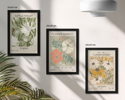Triptyk tavla med ram Blommotiv från olika städer runt om i världen