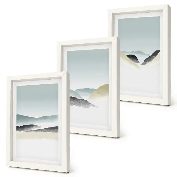 Triptyk med ram minimalistiska berg i pastellfärger