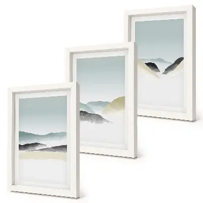 Triptyk med ram minimalistiska berg i pastellfärger