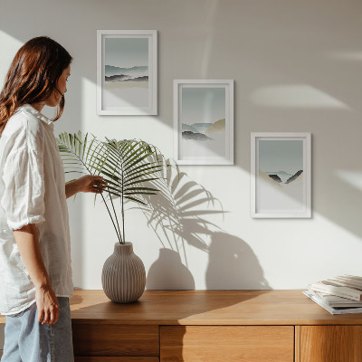 Triptyk tavla med ram Minimalistiska berg i delikata pasteller