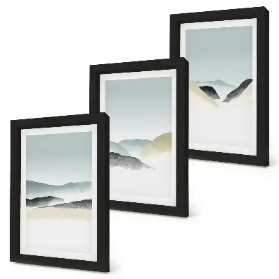 Triptyk med ram minimalistiska berg i pastellfärger