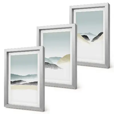 Triptyk med ram minimalistiska berg i pastellfärger