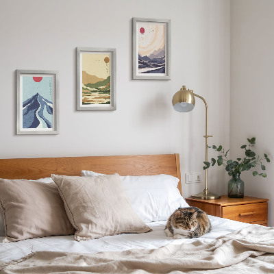 Tavelvägg med 3 tavlor Berg i pastellfärger, Japandi-stil