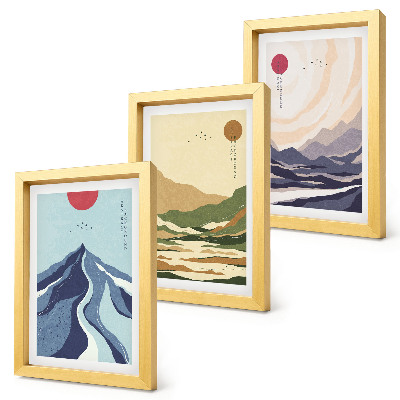 Tavelvägg med 3 tavlor Berg i pastellfärger, Japandi-stil
