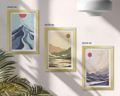 Tavelvägg med 3 tavlor Berg i pastellfärger, Japandi-stil