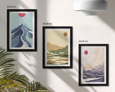 Tavelvägg med 3 tavlor Berg i pastellfärger, Japandi-stil