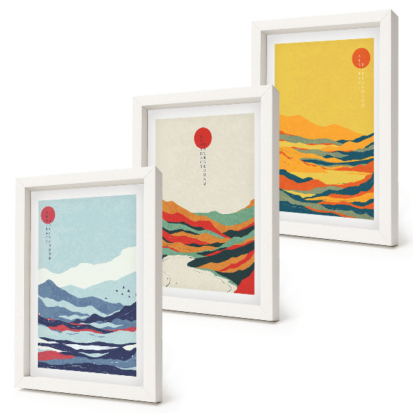 Posterpaket Färgglada abstrakta bergs- och flodlandskap