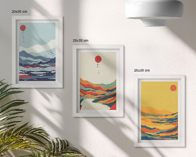Posterpaket Färgglada abstrakta bergs- och flodlandskap