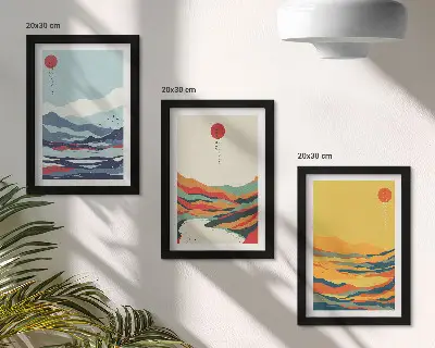 Posterpaket färgglada abstrakta motiv av berg och flodlandskap