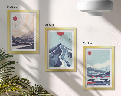 Triptyk tavla med ram Abstrakta bergslandskap i japansk stil