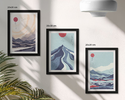 Triptyk tavla med ram Abstrakta bergslandskap i japansk stil