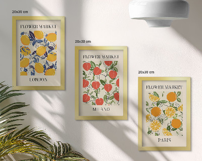 Triptyk tavla med ram Blomsteraffischer i London, Milano och Paris