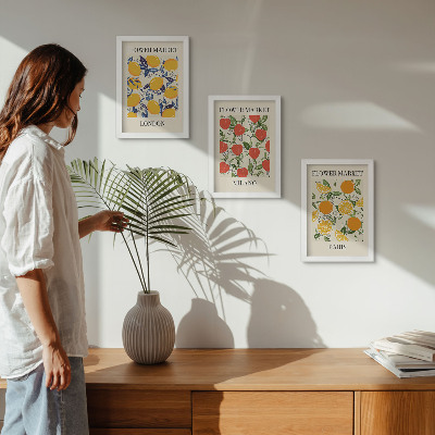 Triptyk tavla med ram Blomsteraffischer i London, Milano och Paris