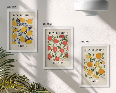 Triptyk tavla med ram Blomsteraffischer i London, Milano och Paris