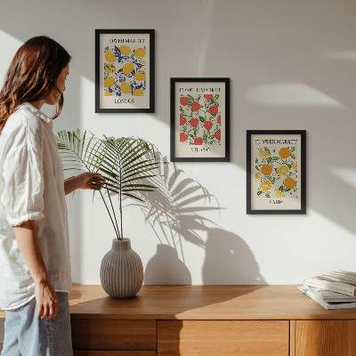 Triptyk tavla med ram Blomsteraffischer i London, Milano och Paris