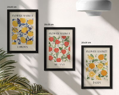 Triptyk tavla med ram Blomsteraffischer i London, Milano och Paris