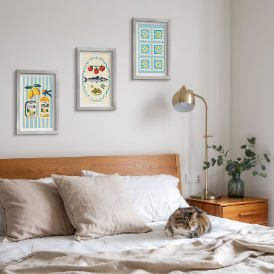 Tavelvägg med 3 tavlor Illustrationer i medelhavsstil i kök