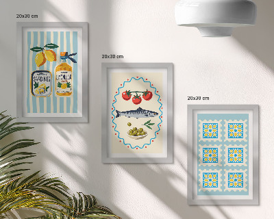 Tavelvägg med 3 tavlor Illustrationer i medelhavsstil i kök
