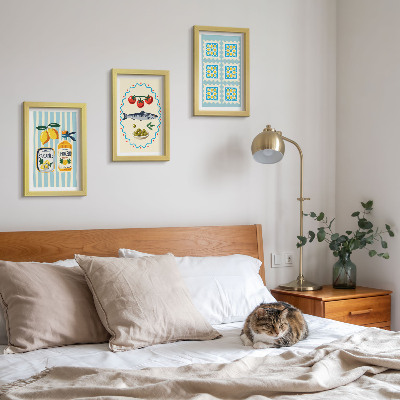 Tavelvägg med 3 tavlor Illustrationer i medelhavsstil i kök