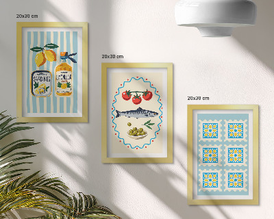 Tavelvägg med 3 tavlor Illustrationer i medelhavsstil i kök