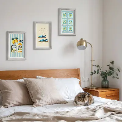 Triptyk med ram tavla med motiv av fruktmönster och italienska element