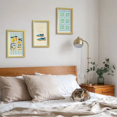 Triptyk med ram tavla med motiv av fruktmönster och italienska element