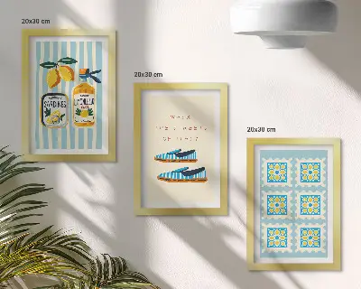 Triptyk med ram tavla med motiv av fruktmönster och italienska element