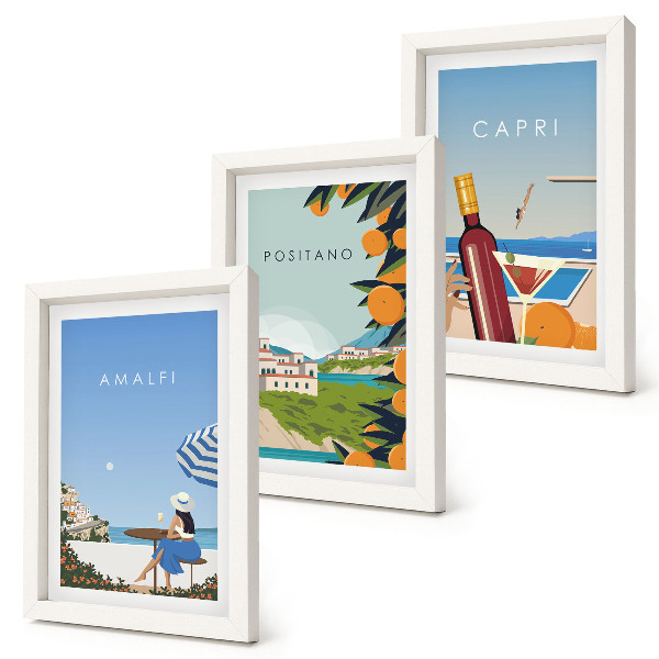 Tavelvägg med 3 tavlor Semesterutsikt över Amalfi, Positano och Capri
