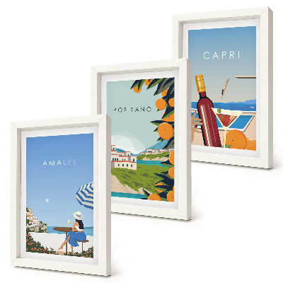 Tavelvägg med 3 tavlor Semesterutsikt över Amalfi, Positano och Capri