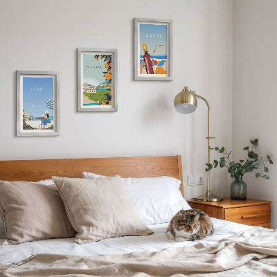 Tavelvägg med 3 tavlor Semesterutsikt över Amalfi, Positano och Capri