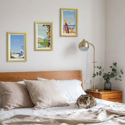Tavelvägg med 3 tavlor med motiv av semesterutsikt över Amalfi, Positano och Capri