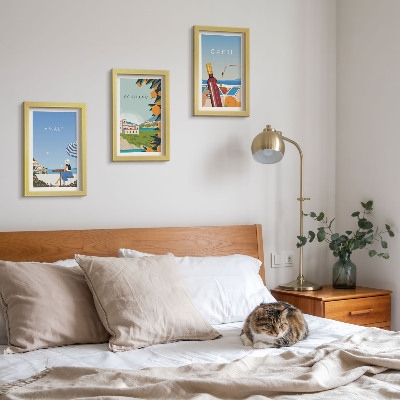 Tavelvägg med 3 tavlor Semesterutsikt över Amalfi, Positano och Capri