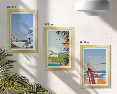 Tavelvägg med 3 tavlor Semesterutsikt över Amalfi, Positano och Capri