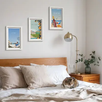 Tavelvägg med 3 tavlor med motiv av semesterutsikt över Amalfi, Positano och Capri
