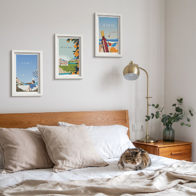 Tavelvägg med 3 tavlor Semesterutsikt över Amalfi, Positano och Capri